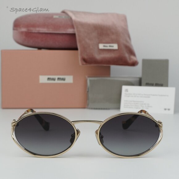 Miu Miu Women Sunglasses Pale Gold Grey Gradient Oval MU52YS ZVN5D1 BRAND NEW main image 6